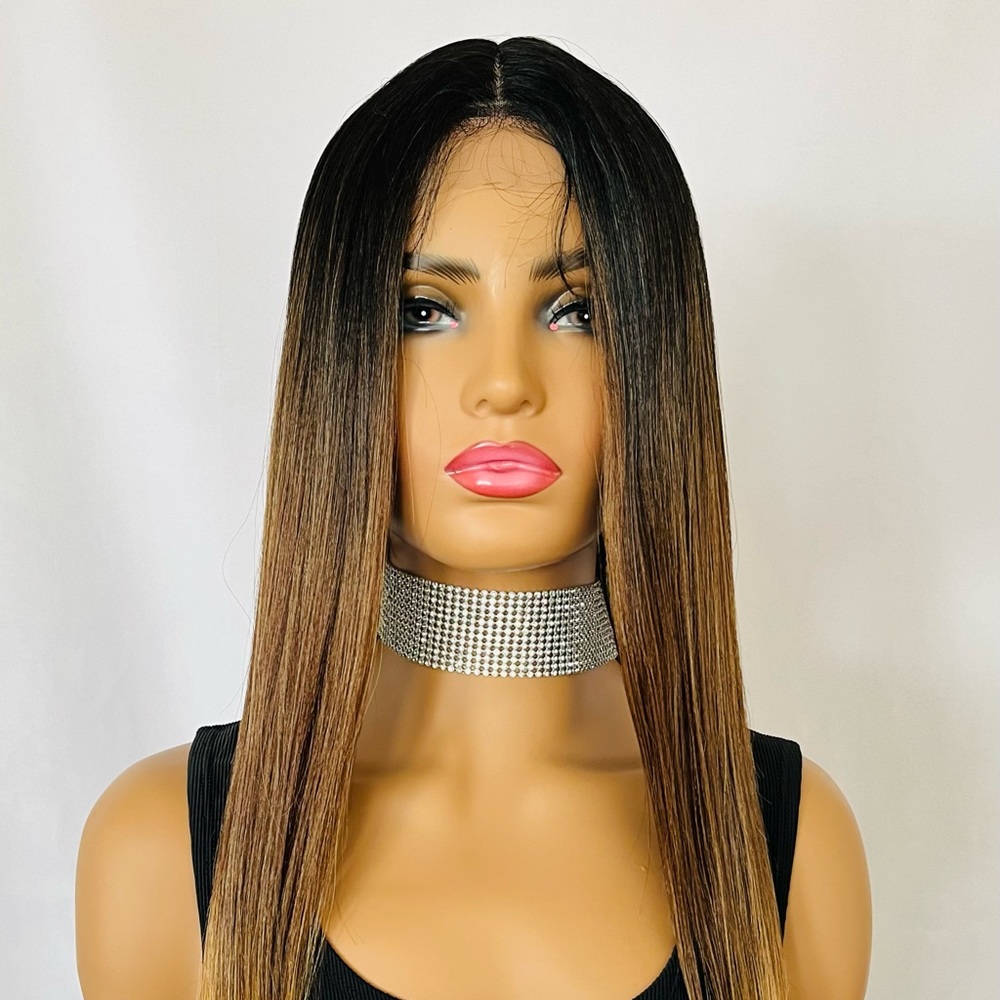 Very Pretty Ombre Toffee Color 28” Premium Fiber Lace Front Wig 🙌
